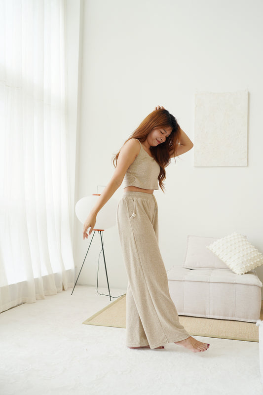 Wide Leg Lounge Trousers (Neutral Oat)