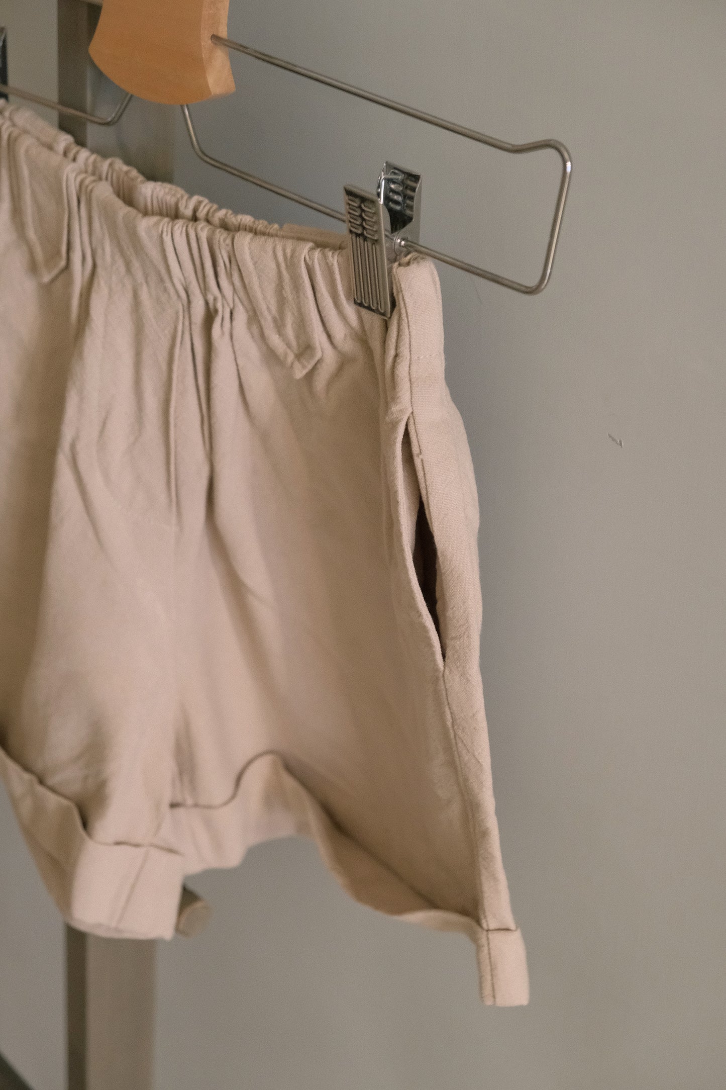 Unisex Beige Linen Shorts