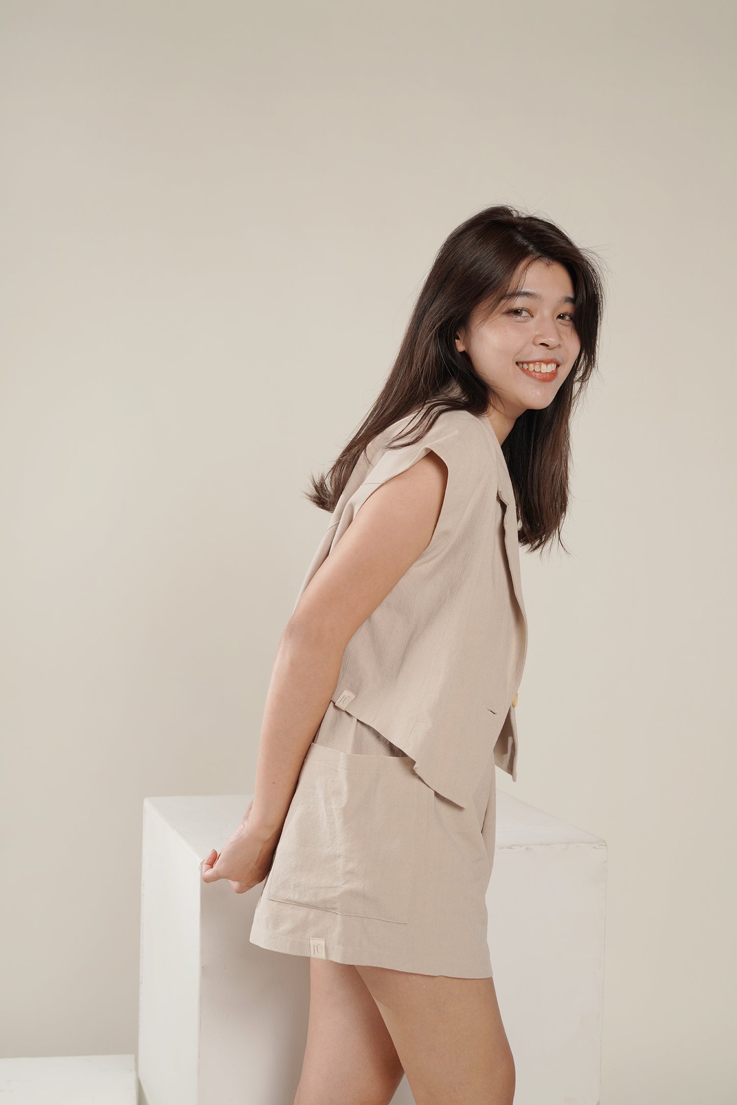 Beige Linen Vest